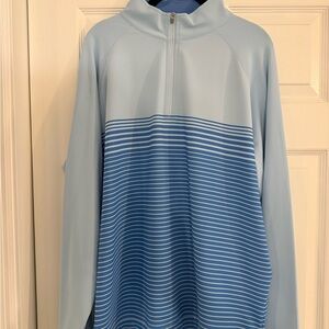 Peter Millar Light Blue and Navy Striped Zip-Up Sweater